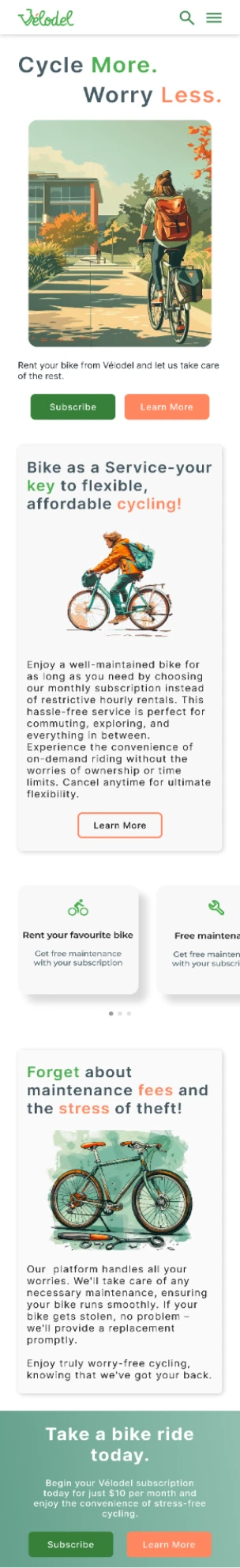 Final landing page design - Mobile section