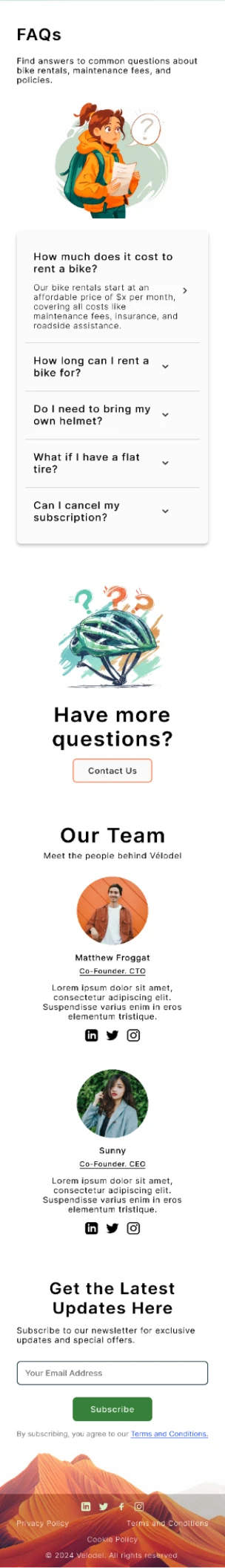 Final landing page design - Mobile version